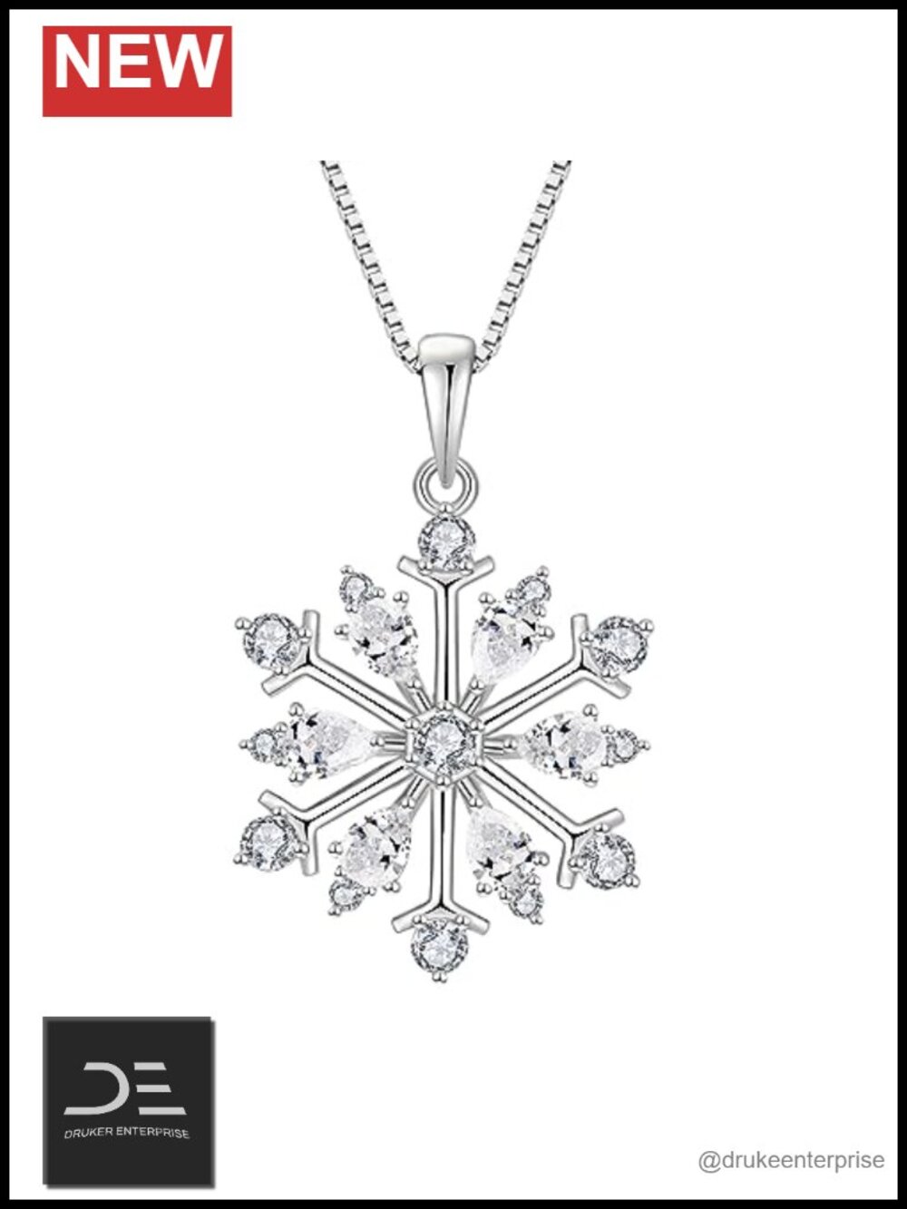 925 Sterling Silver Snowflake Pendant Necklace for Women, Christmas Winter